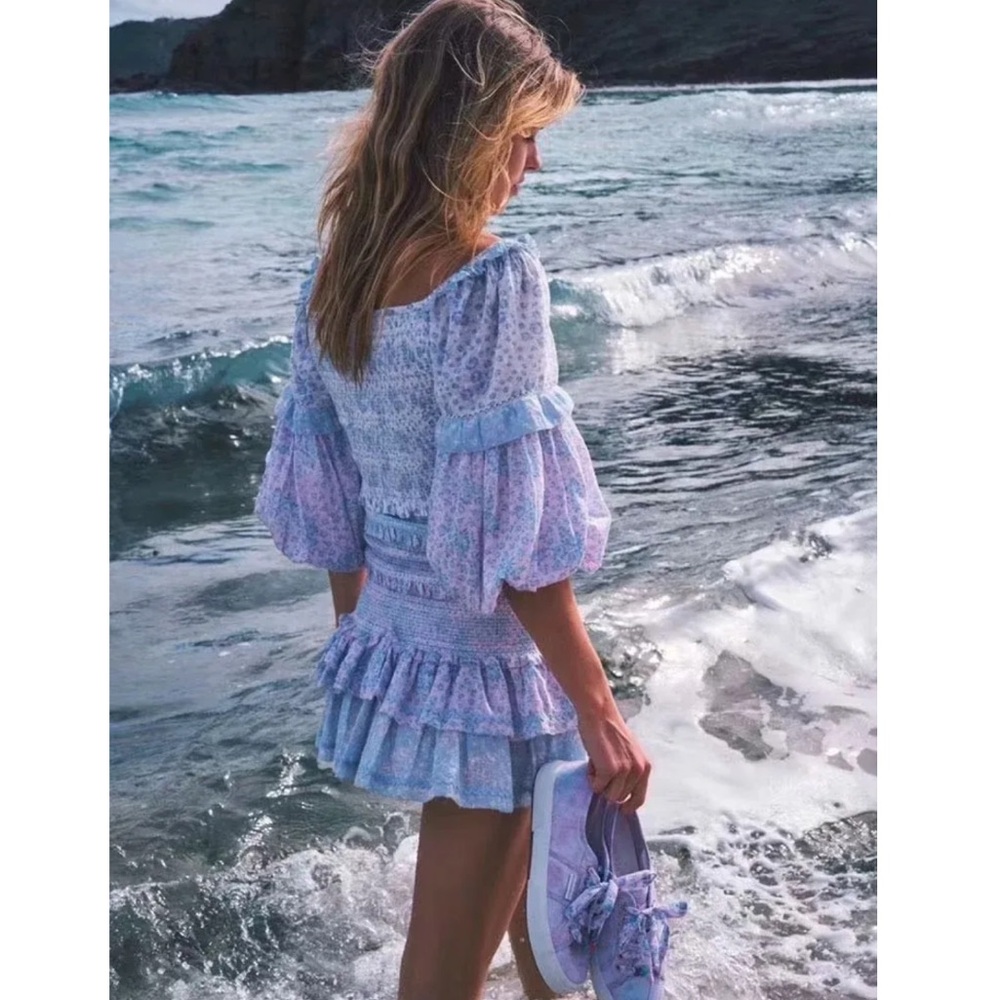M20 Yvonne & Love Bohemian Ruffled Tiered‎ Mini Dress Blueberry Dust